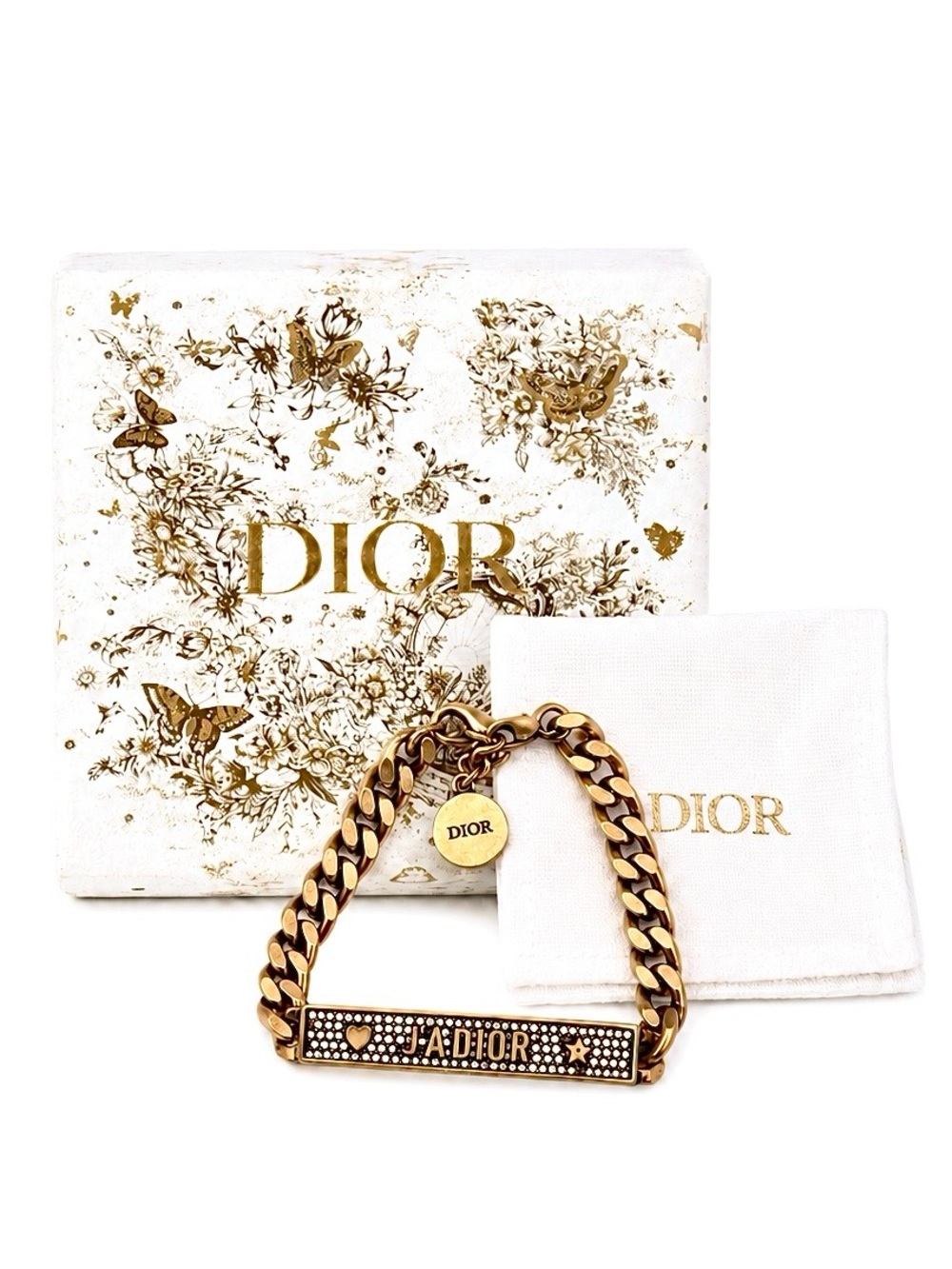 DIOR J’Dior Gold Plated Curb Chain Bracelet Special Edition FULL INCLUSION